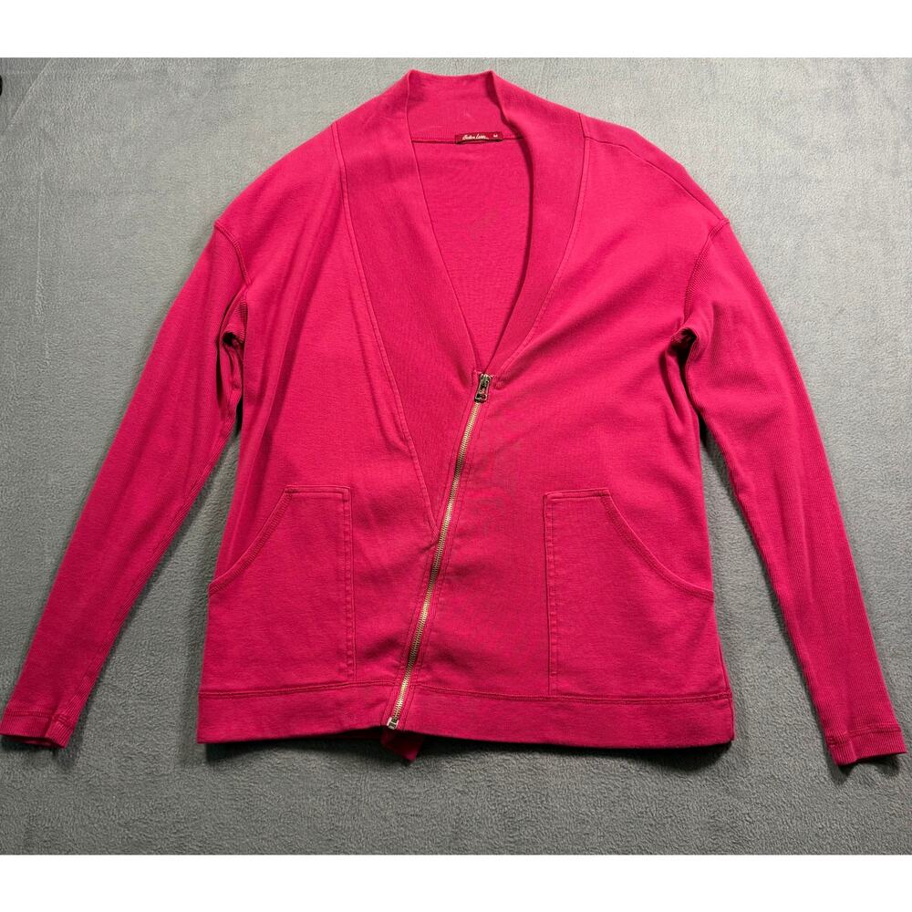 Barbara Lesser Cardigan Medium Pink Magenta Asymmetric Moto Zip Shawl‎ Collar